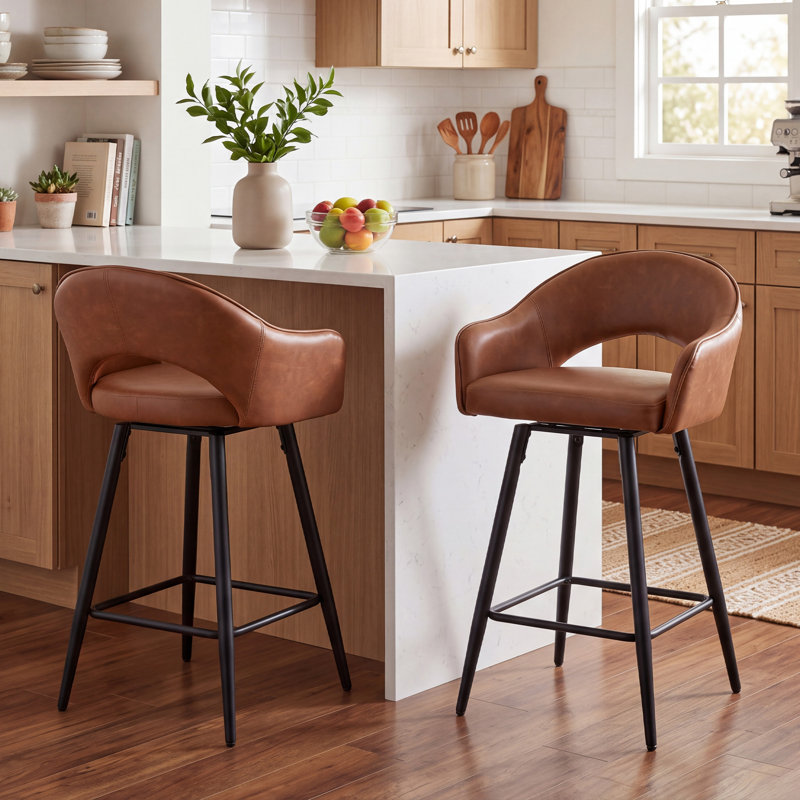 Swivel Bar Stools 27'' Counter Stools Faux Leather Counter Height Bra Stools Chairs for Kitchen Island, Brown