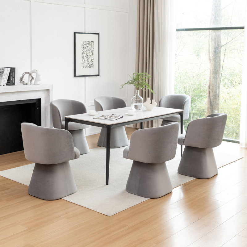 Dantzler Velvet Swivel Upholstered Dining Chair, Gray, 6