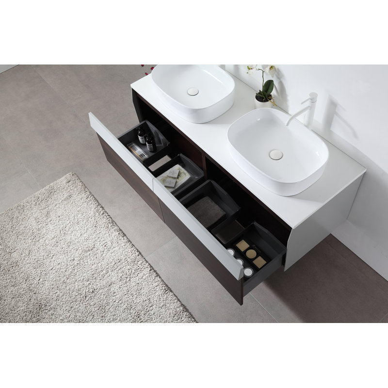 Meuble-lavabo double 55 po Lynwood, Gris fumé / brun foncé