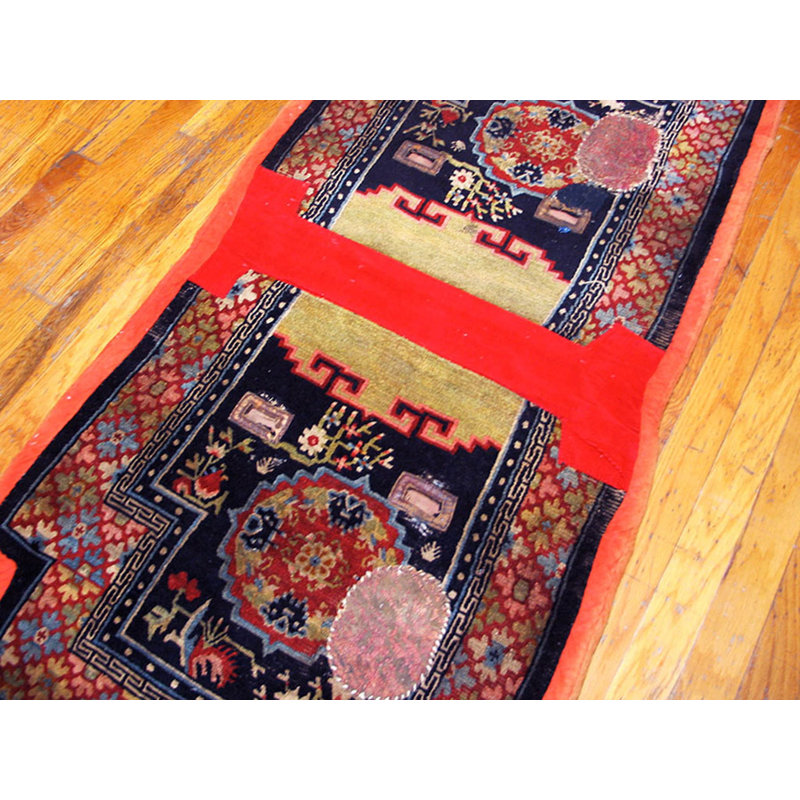 Antique Chinese Wool Pile Hand Knotted Saddle Horse Cover Rug