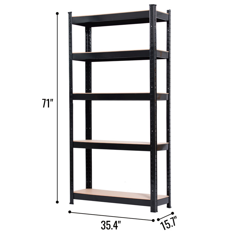 Keokuk Metal Height -Adjustable Shelving Unit, 180cm H x 90cm W x 40cm D, Black