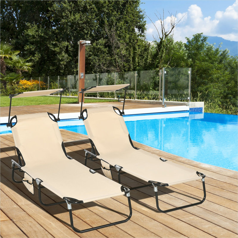 Ensemble de 2 chaises longues pour l'extérieur avec motif pliable et poche latérale, 74,75 po