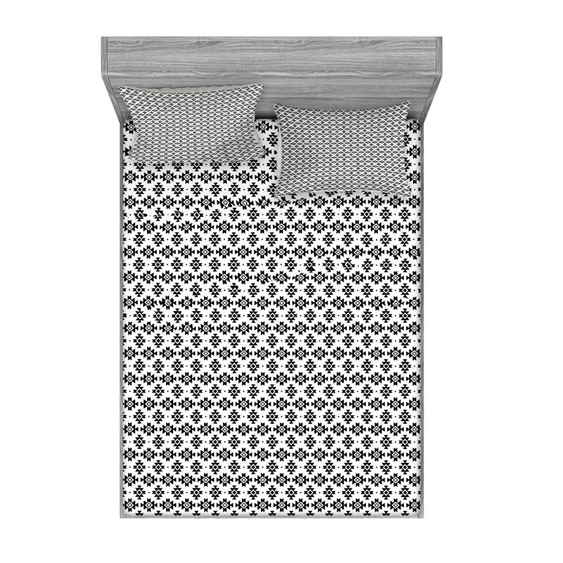 Microfiber Geometric Sheet Set, Full Sheet Set with Fitted Sheet
