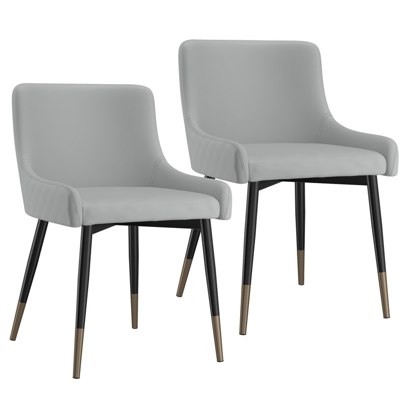 Set Of 2 Modern Faux Leather And Metal Side Chair, Light Gray
