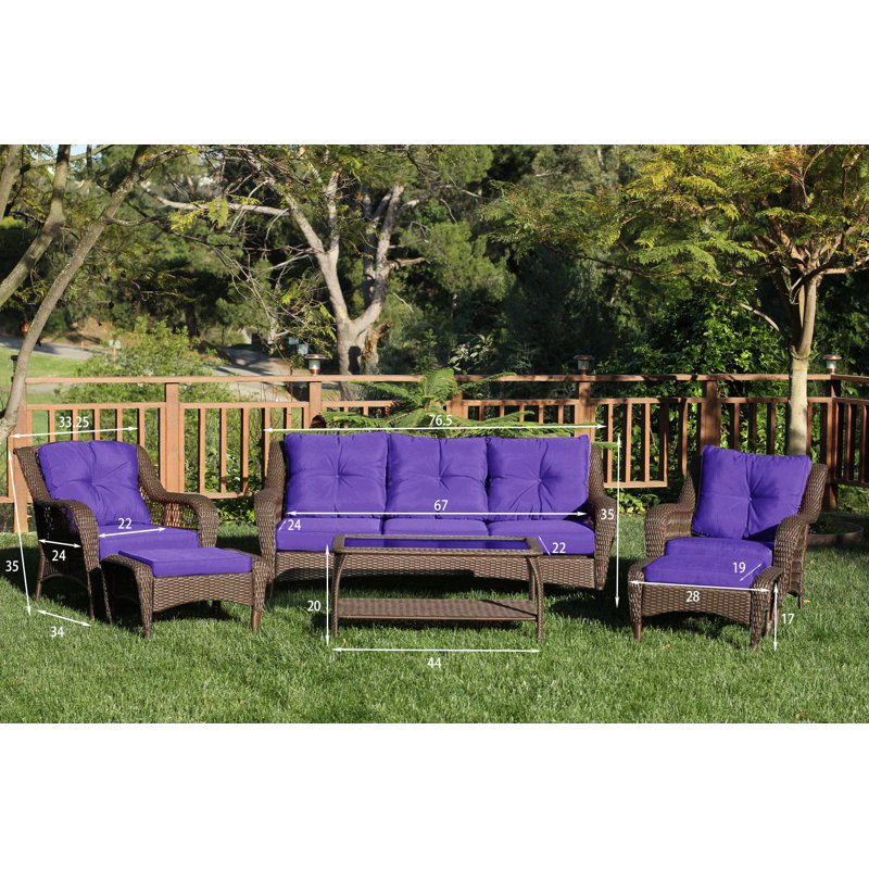 Herrin 5 - Person Patio Conversation Set with Cushions, Midnight Blue, Espresso