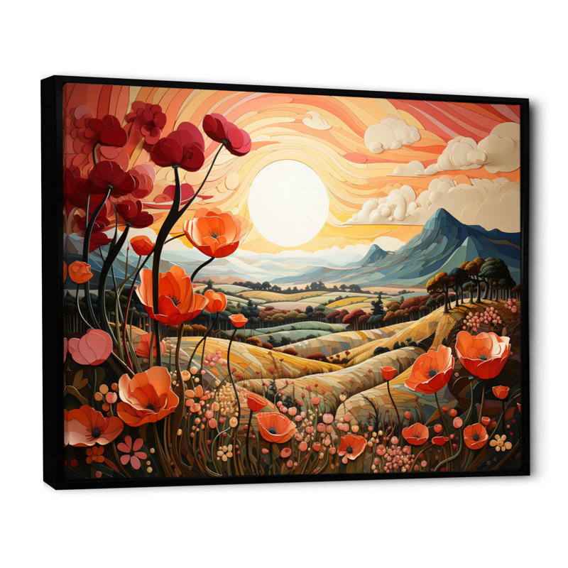 «Countryside Red Poppy Field VI», reproduction d'art sur toile, 12" H x 20" W, Cadre flottant noir
