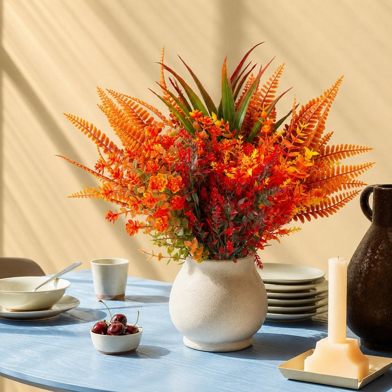 9Pcs Fleurs artificielles extérieures résistantes aux rayons UV à l'extérieur Plantes artificielles en plastique