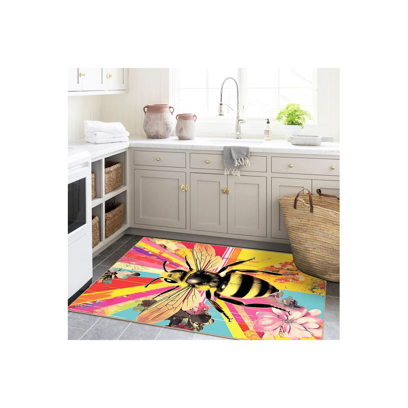Tapis décoratif multicolore à motif floral, Sous-tapis rectangulaire de 3 pi 3 po x 4 pi 11 po