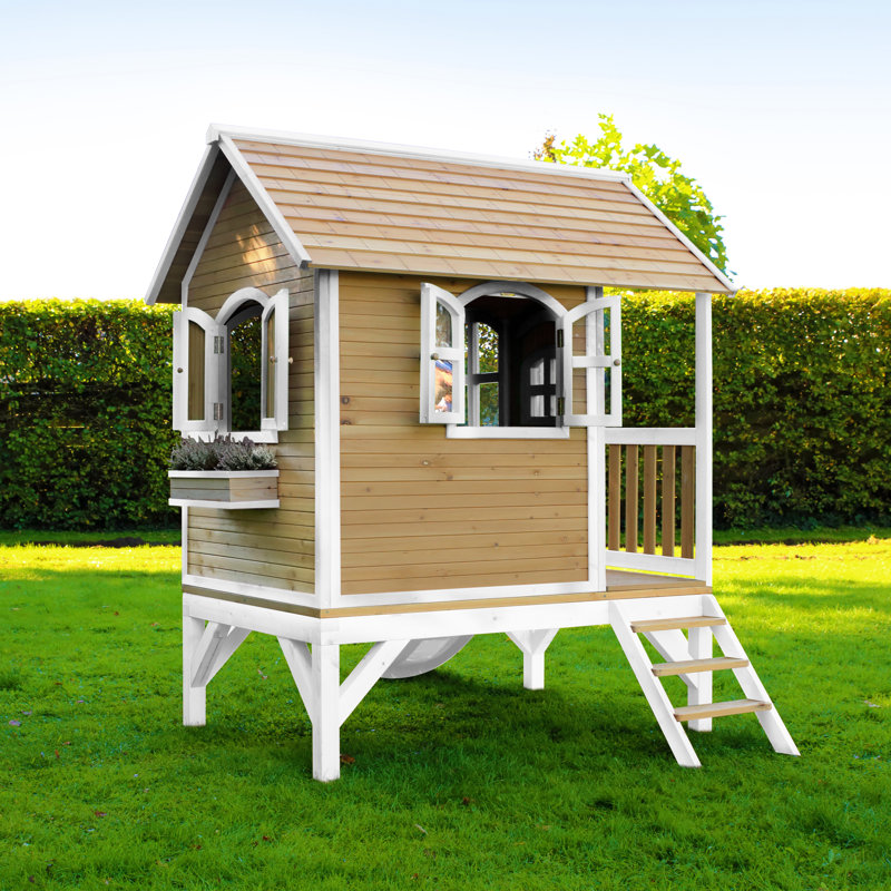 Tom AXI 287cm W x 191cm D Outdoor Hemlock Wood Luxury Playhouse, Natural/White
