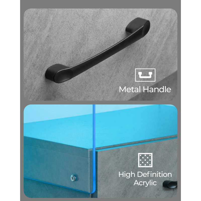 22'' Height Modern LED Nightstand with Charging Station, Gray, Individual