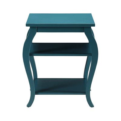Table de bout fonctionnelle sarcelle carrée avec 2 tablettes, pieds élégants en bois, structure, poids supérieur de 17 lb, rangement ouvert, matériau principal, 18 x 18 x 23 pouces,
