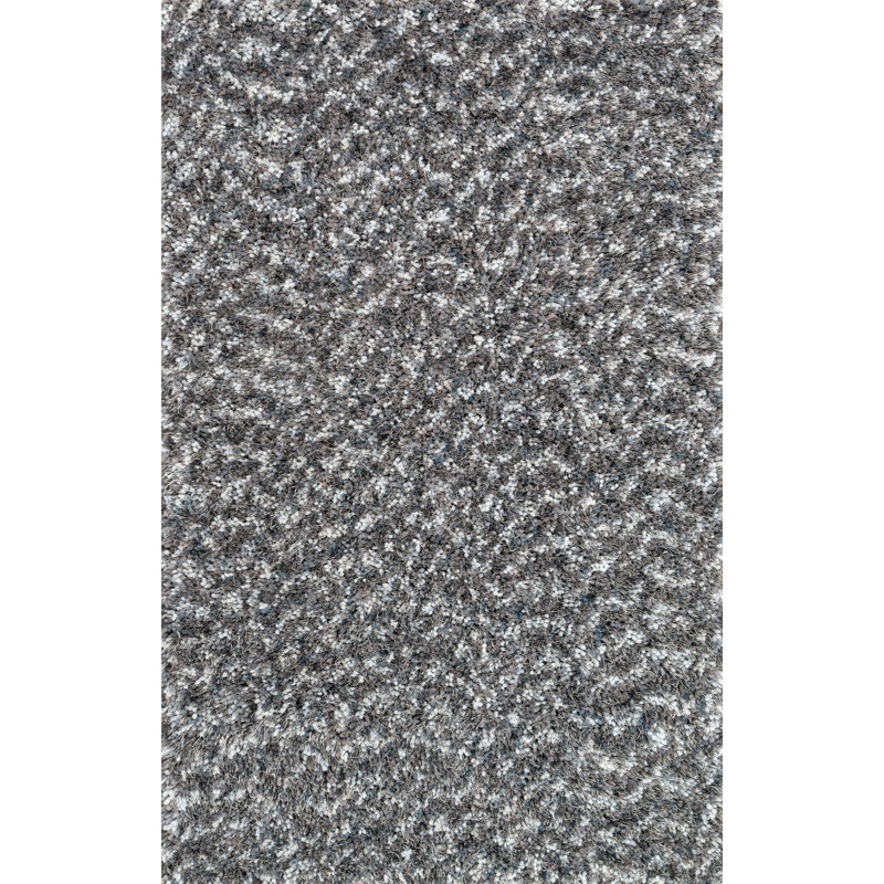 Tapis décoratif gris à poils longs fabriqué à la main hackël, Rectangle 5 pi x 7 pi 6 po