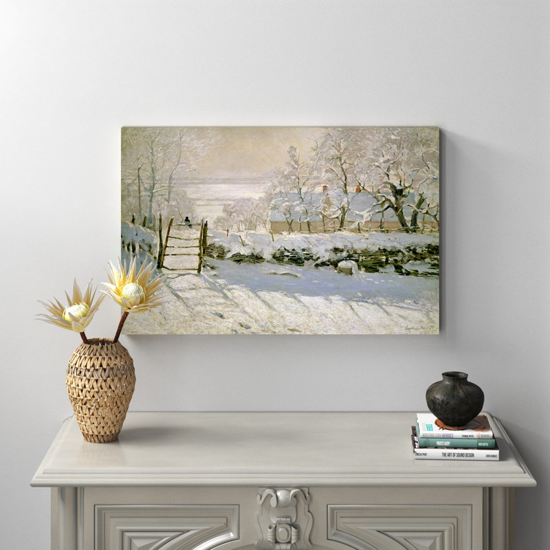 La pie, 1869 par Claude Monet - Toile tendue, estampe numérique sur toile tendue, H 26 po x l 40 po x P 1,5 po, Toile tendue