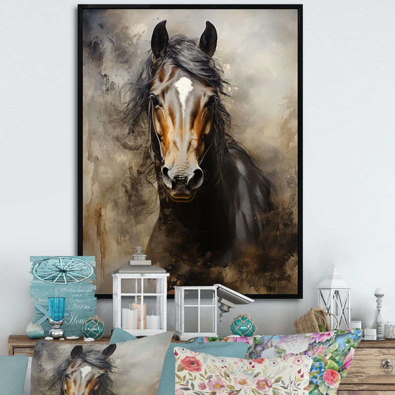 Balendran White Horse Équestre Dualité I, reproduction d'art sur toile, H 44 po x l 34 po, Reproduction avec cadre flottant