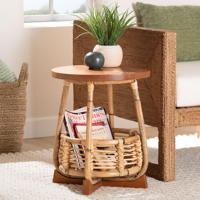 Table de bout Bali & Pari Derenik en rotin naturel et bois d'acajou - table d'appoint Boho