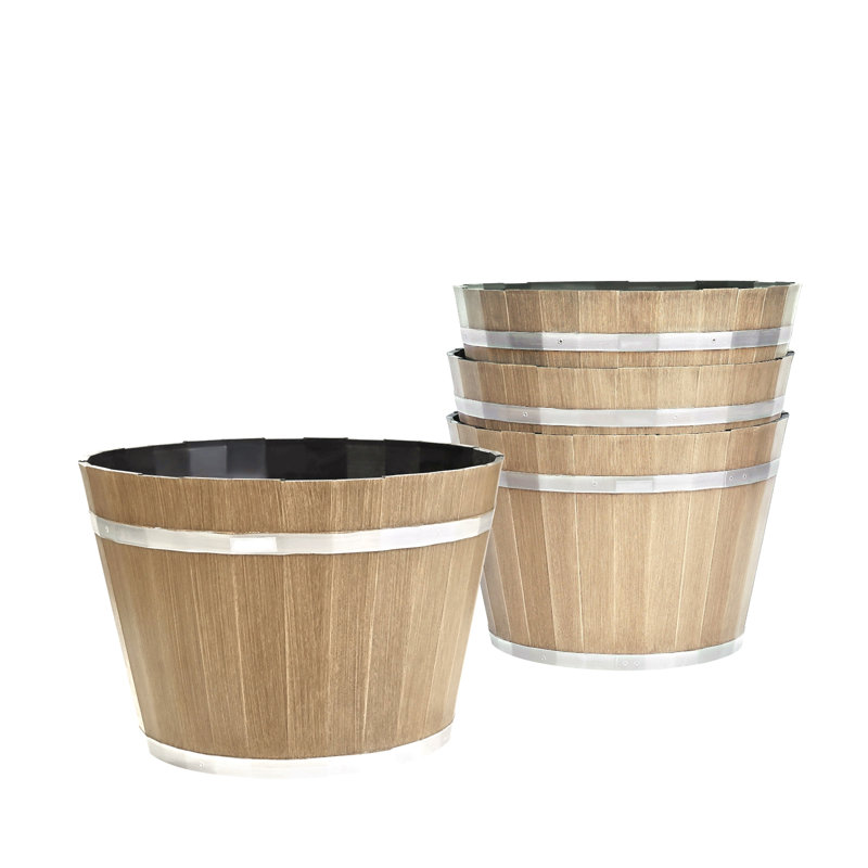 Resin Whiskey Barrel Planter Garden Flower Plant Pot 11.81 X 11.81 X 8.27 In