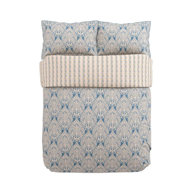 Lerena Cotton Floral Duvet Cover Set with Pillowcases Included, Super King Duvet Cover Set + 2 Pillowcases, Blue