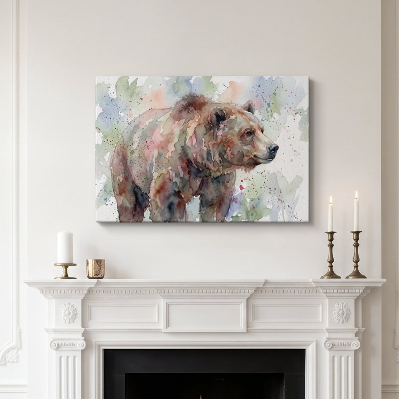 Tableau sur toile représentant un ours, reproduction historique de style pictural pour salon, bureau ou chambre d'étudiant.