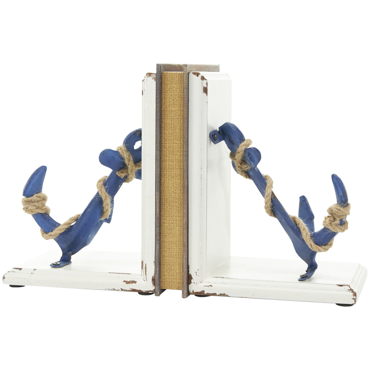 Breakwater Bay Wood Distressed Anchor Decorative Blue Bookends with ...