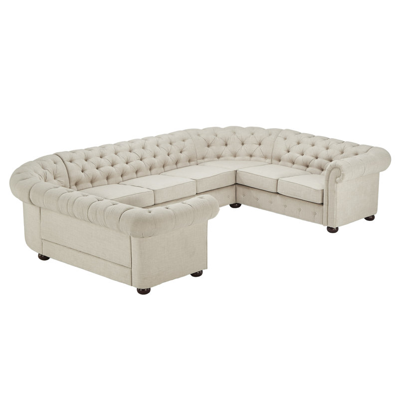 Canapé modulaire en lin de 142 po de largeur Huskins, Lin beige chiné