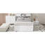 Structure de lit plateforme double pleine grandeur avec bibliothèques de rangement et tablettes, quatre tiroirs, blanc