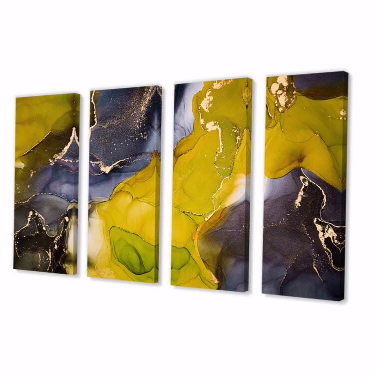 Everly Quinn Purple And Yellow Luxury Abstract Fluid Art I On Canvas 4 ...