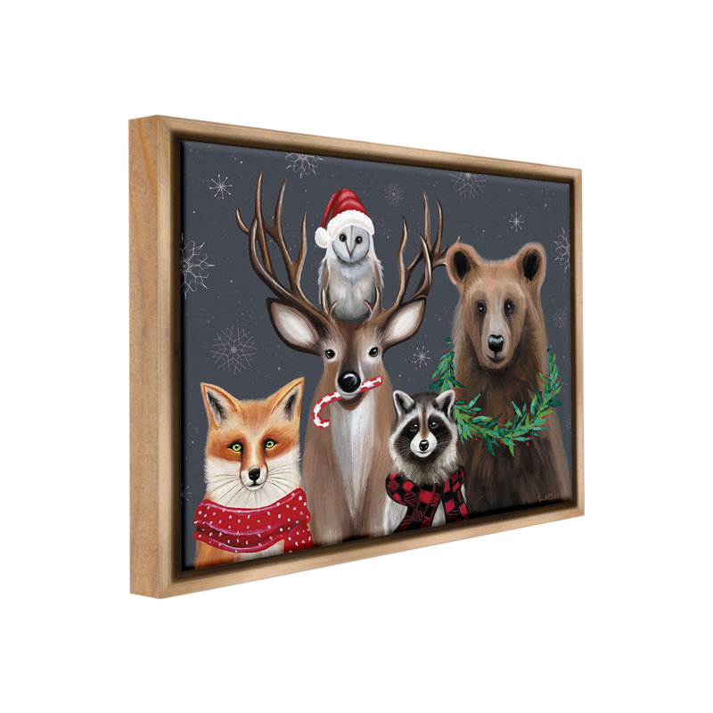 «Winter Woodland Animals» par Elizabeth Tyndall sur, Cadre flottant orme Montalcino, H 25 po x l 31 po