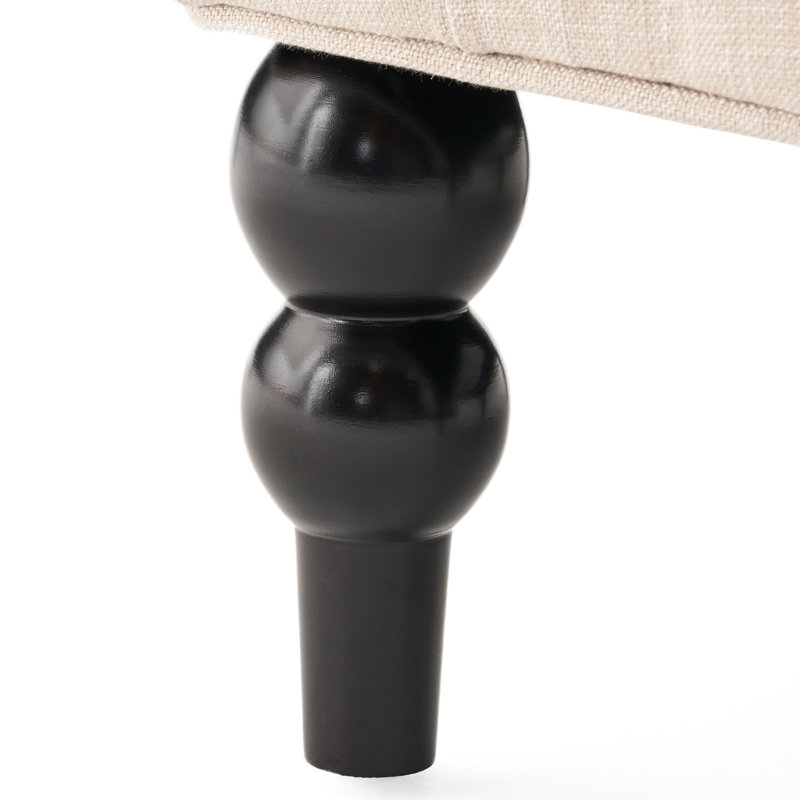 Fauteuil à oreilles moderne avec boutons et structure en bois de bouleau, fauteuil beige tendance
