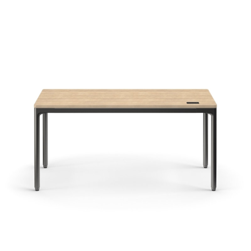 eFloat Quattro, 23 in. D x 58 in. W Sit-Stand Desk with Carbon Black Base, Carbon Black Painted Wood Top, and Black Salzburg Leather Cable Manager