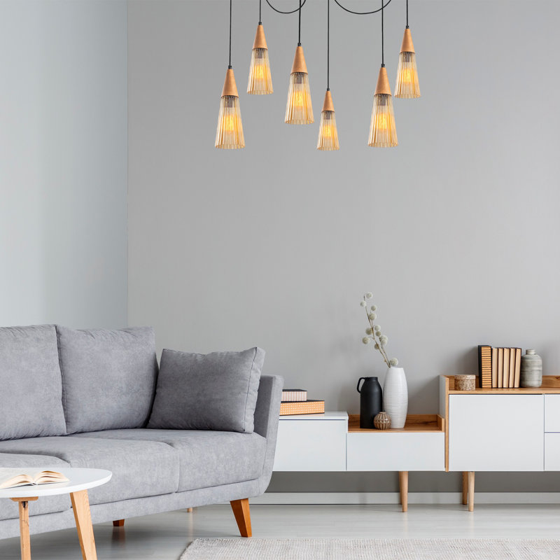 Luminaire suspendu conique à 6 lumières Larvik, Doré, Noir