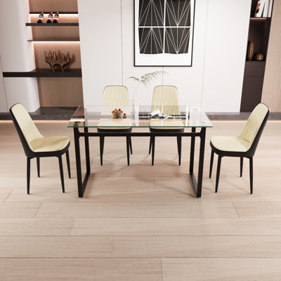51" 4 Person Glass Dining Table Set