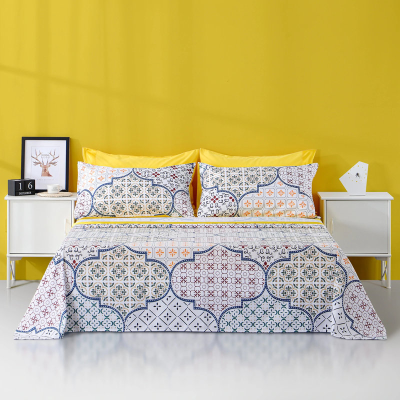 Ensemble de draps 6 pièces Polycotton, Courtepointe pour grand lit + 5 pièces supplémen, Papillon