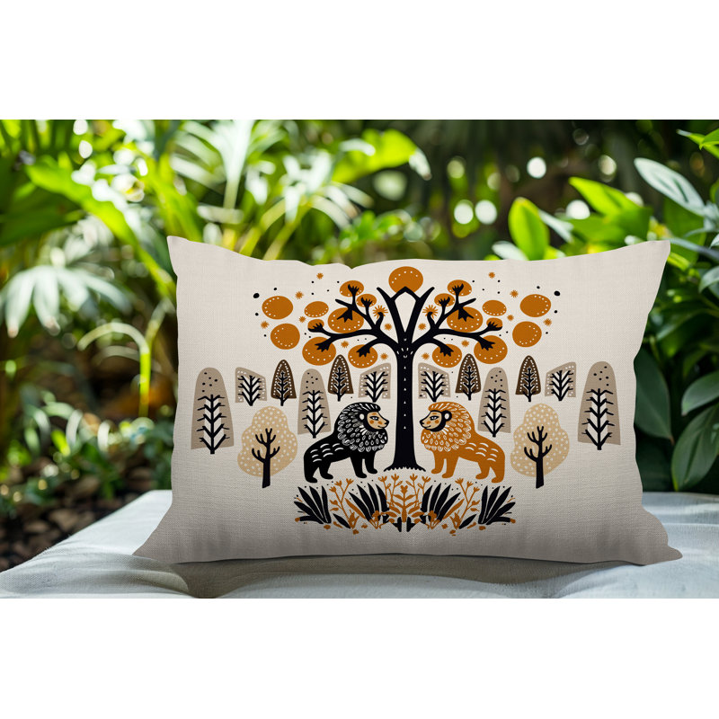 Oreiller rectangulaire intérieur / extérieur Comas Lion, Rectangle H 14 po x l 20 po, Orange