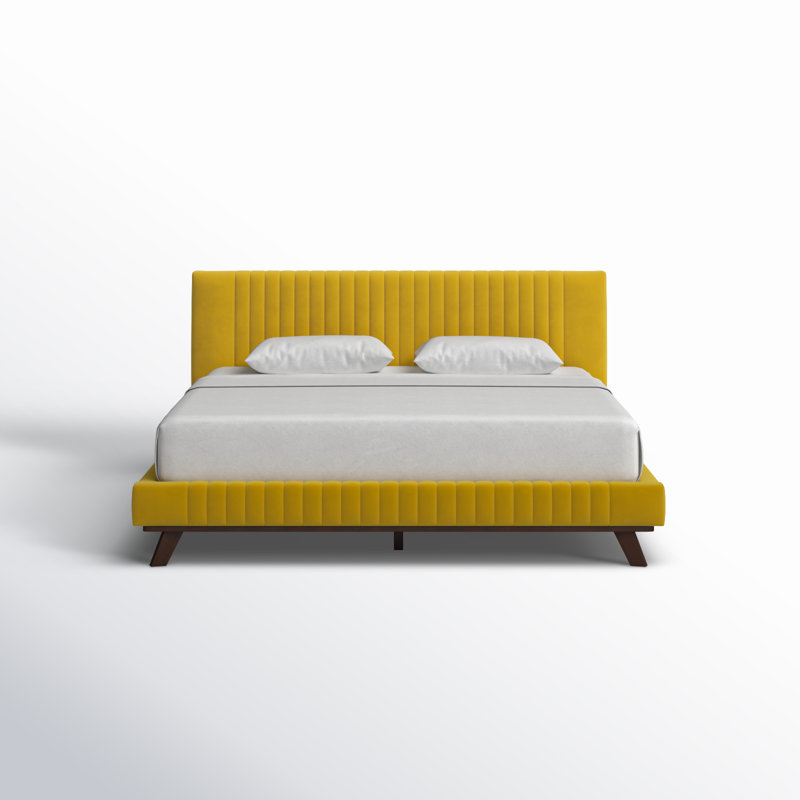 Sven Upholstered Platform Bed, Mustard, King