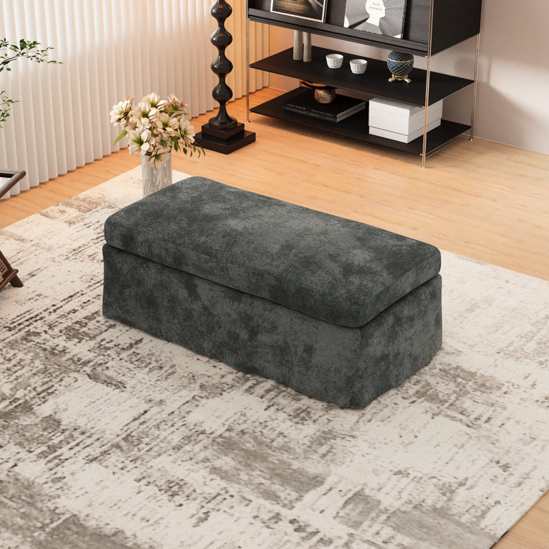 46" W Chenille  Upholstered Ottoman without Storage Space, Charcoal