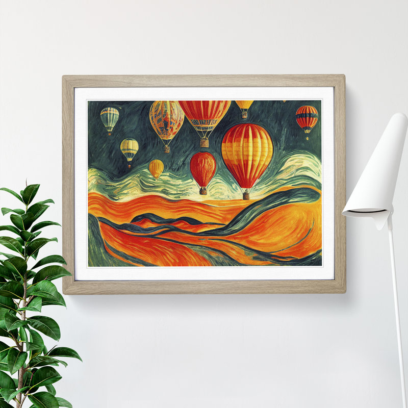 Surreal Hot Air Balloons - Framed Print, 34cm H x 46cm W x 2cm D, Oak