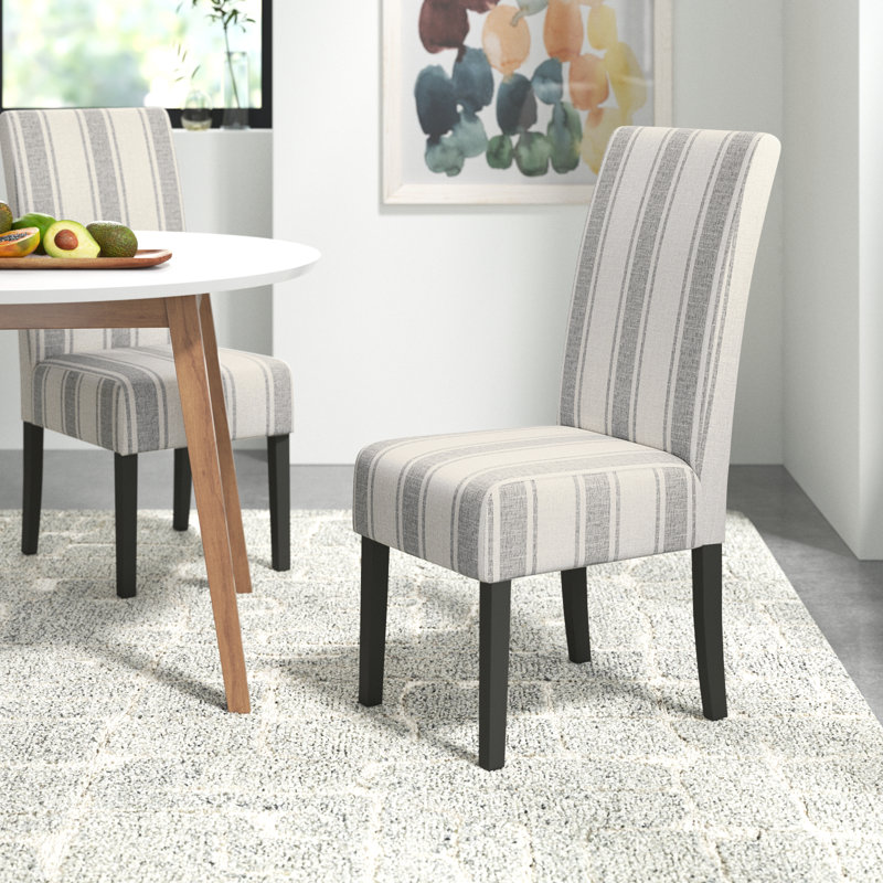 Chaise Parsons rembourrée Olin, Rayures grises/Beige pâle