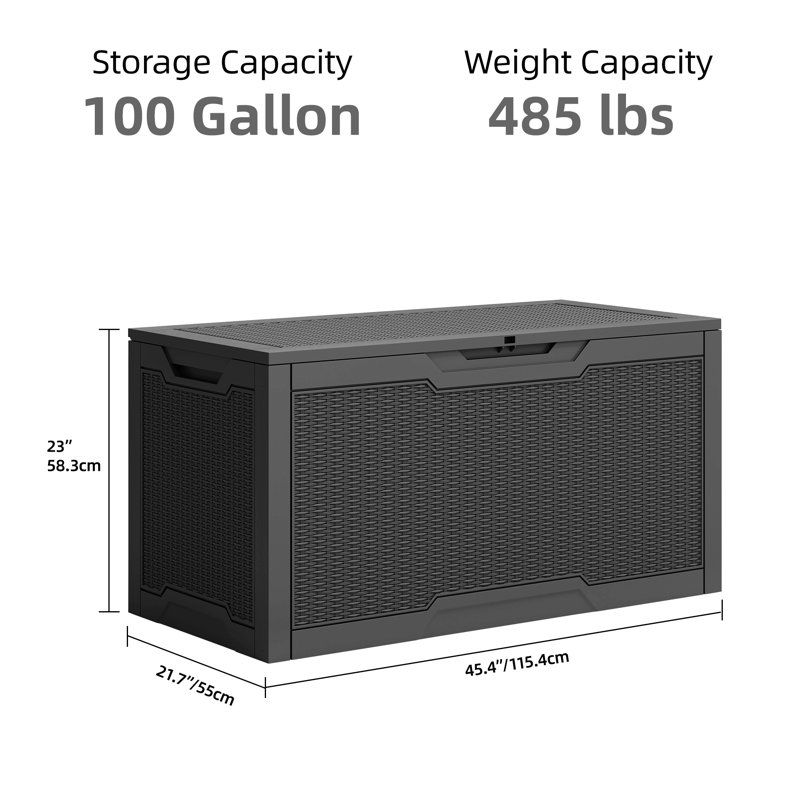 Quartey 100 Gallons Water Resistant Resin Lockable Deck Box, Black