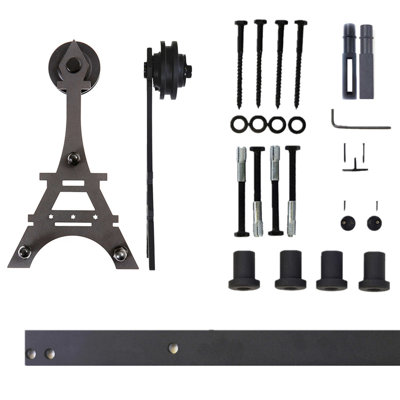 Black Steel Single Door Barn Door Hardware Kit Standard Single