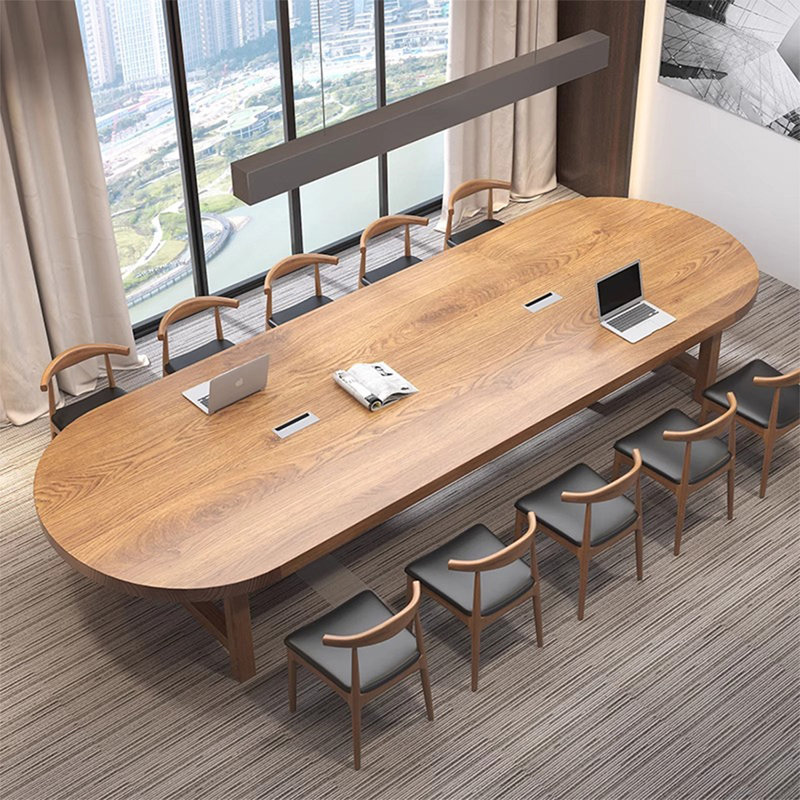 Bureau ovale brun en bois massif, H 29,53 po x l 78,74 po x P 31,5 po