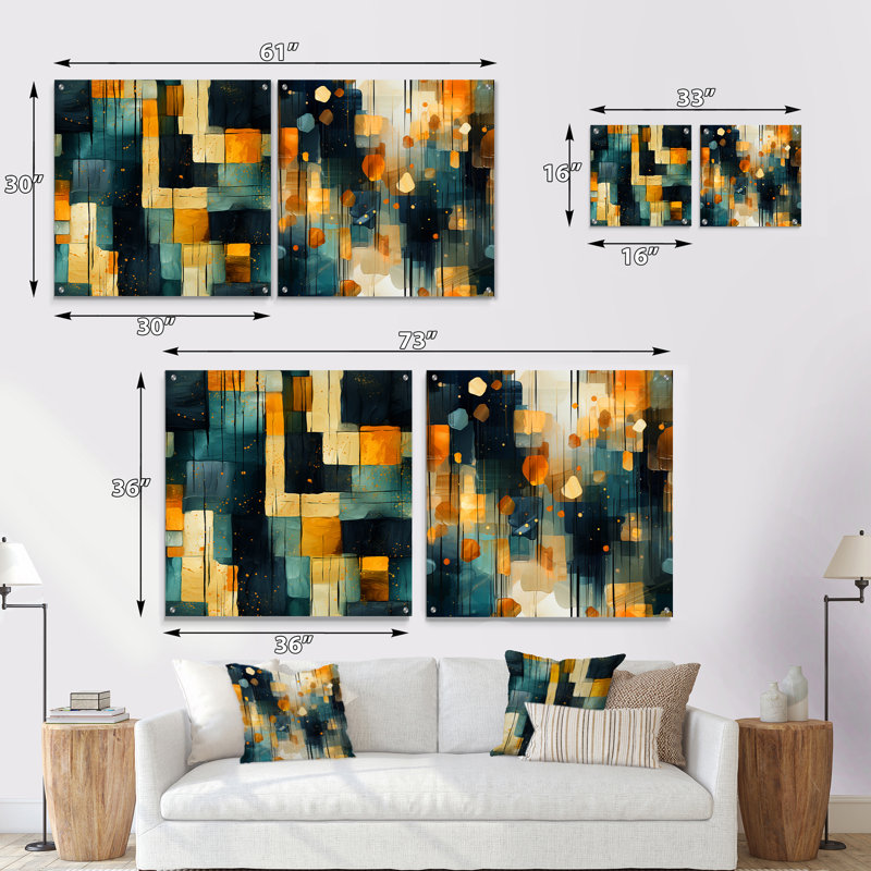 Connely - Ensemble de 2 verres muraux géométriques abstraits en acrylique, H 36 po x l 73 po