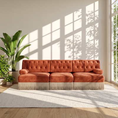 Chesterfield 106.1" W x 33.8" D x 34.2" H Button Tufted Velvet 3-Seater Modular Sectional Sofa