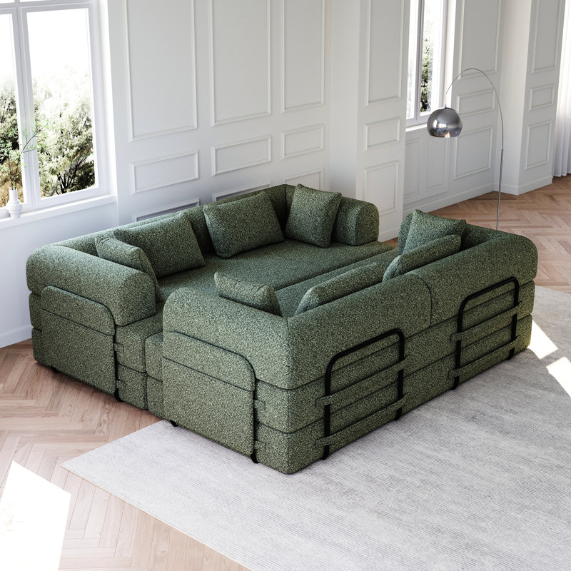 Lit escamotable de 78,7 po, canapé-lit en chenille de 2 pièces, 4 chaises longues, sièges confortables, mousse haute, sans assemblage, canapé convertible avec poche latérale et rangement