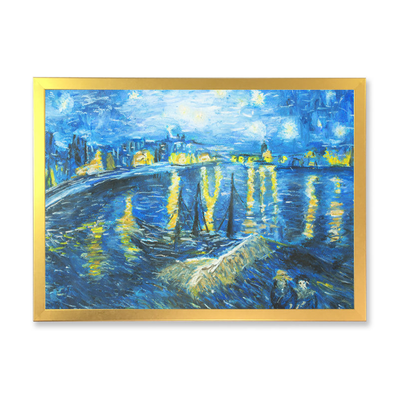 Van Gogh Style - peinture sur toile, H 16 po x l 32 po x P 1 po, Cadre doré à coins fermés