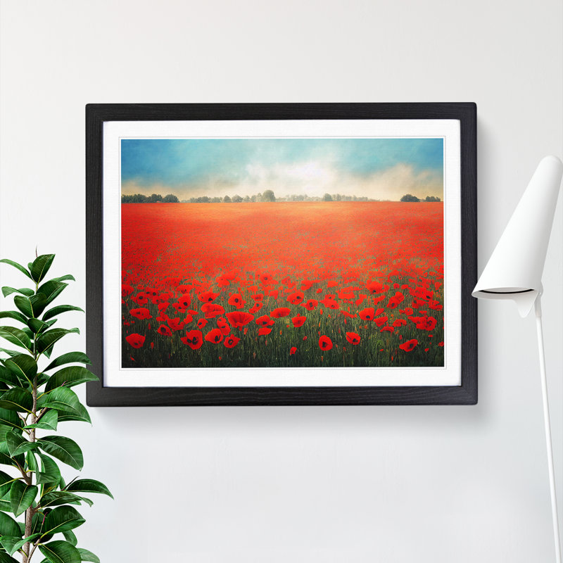 Vibrant Poppies Flowers - Framed Print, Black, 46cm H x 64cm W x 2cm D