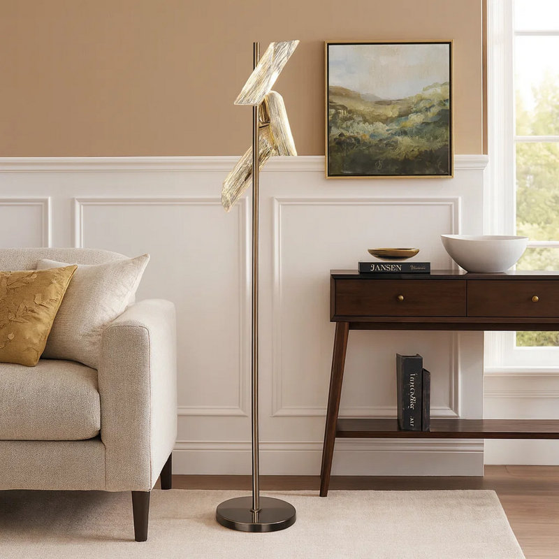 Spark 62 Inch Floor Lamp, 3 Cylindrical Acrylic Shades, Brass
