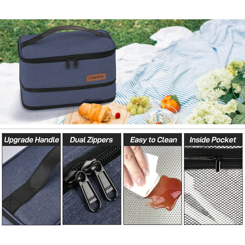 Expandable Lunch Bag With Handle, Blue