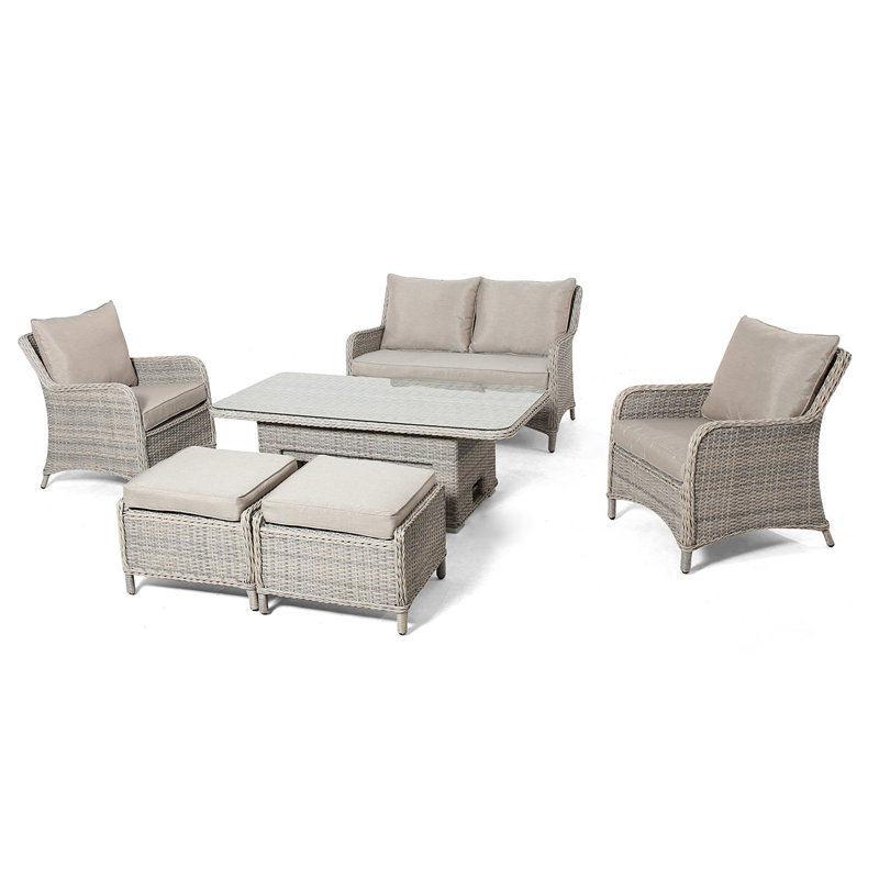 Canica 2 Seat Sofa Rattan Dining Set - with Rising Table & Footstools