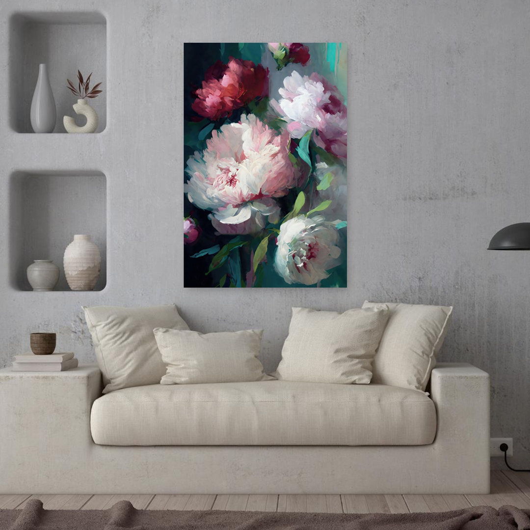 Lucious Blooms Spring Peonies Abstract Contemporary Delicate Peony Wall Art Print