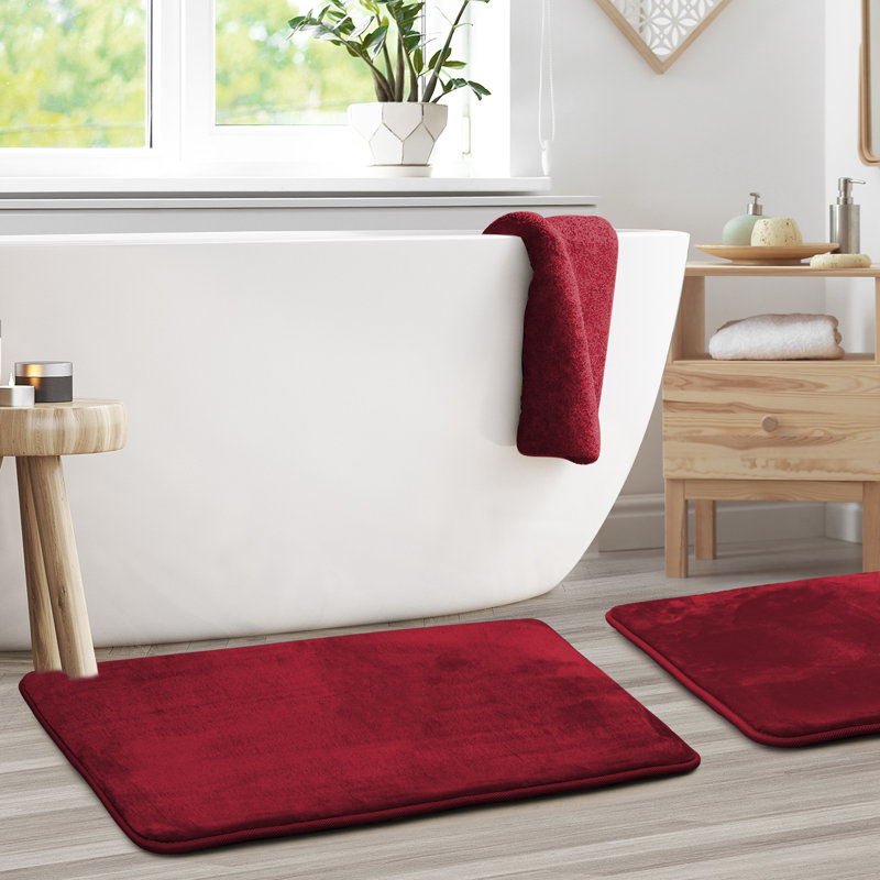 Steph Luxury Memory Foam Bathroom Rug Set, Grand: l 20 po x L 34 po, Rouge